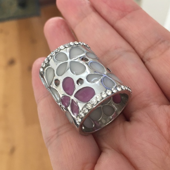 Stainless steel enamel diamanté wide band ring - Picture 7 of 10